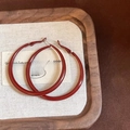 Retro large hoop earrings in matte wine red finish on a vintage display card - 63# Silver Needle - Eco - Red - Dia 3.9cm