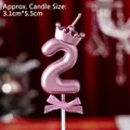 Pink purple metallic number 2 birthday candle with crown and cute pink bow detail - Number Candles Pink With Crown And Bow (2)