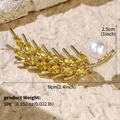 Golden wheat stalk brooch with yellow marquise stones and pearl detail, 6cm x 2.5cm size - Gold Wheat Spike Pearl (BRS-J420G)
