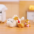 Cute white cat figurine holding gold coin with pink stack for home good luck decor - -263 Rolling Wealth