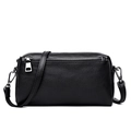 Black pebbled leather crossbody bag with silver zipper and adjustable shoulder strap - Black