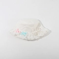 White lace trim bucket hat with blue pink bows and pearl charm for girls - CM8004 Lace Pearl Series / White