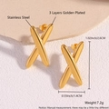 Irregular gold flower earrings in stainless steel with 2.6cm height and polished finish - Golden Large X EK01-9