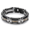 Men's punk style black and silver stainless steel cable chain bracelet with matte finish - Black & Silver Patchwork With Gold Cable (KB139389-KFC)