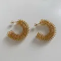 Retro gold-plated stainless steel spring hoop earrings with spiral design variant - Gold (D1804)