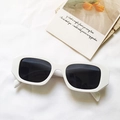 Chic white thick frame rectangular sunglasses with black lenses on textured fabric - White