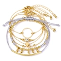 Set of 5 layered gold and silver bracelets featuring heart charms and rhinestones - Style 18-Gold Silver Mixed Heart Bell Woven