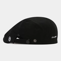 Berretto newsboy in cotone nero con ricamo smiley e fibbia in metallo regolabile - Regolabile / Nero