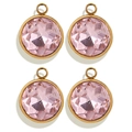 Set of four circular pink faceted crystal pendants with gold stainless steel frames - Round / Pink