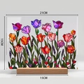 Detail view of 21x15cm acrylic flower decor with dimensions and wooden base - Style BTU422 With Large Wood Base