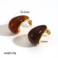 Macro view of gold-plated C-shaped amber resin earrings with size and weight specs - Amber Tortoiseshell C-Shape (TE60240)