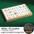 Bamboo 24-grid jewelry display tray with white PU leather interior and clear dust lid - 24 Grids / White (PU Leather)