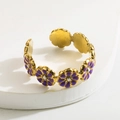 Vintage floral stainless steel open ring with purple and white flower enamel design - Daisy Open Ring / Purple