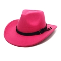 Detail of rose red felt cowboy hat featuring black tassel band and metallic buckles - M (56-58cm) / Rose Red