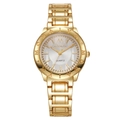 Elegante orologio da donna al quarzo dorato con cristalli di lusso e lunetta con lettere - Quadrante Bianco Cassa Dorata