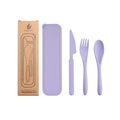 Detail of purple wheat straw flatware set including knife, fork, spoon, and storage box - Purple / With Kraft Box