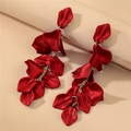 Elegant red rose petal long tassel earrings with velvet texture for women's fashion - Red