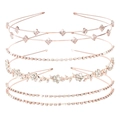 Set di quattro cerchietti da sposa in oro rosa con strass scintillanti vari design - Set da 4 pezzi oro rosa con strass bianchi Stile 3#