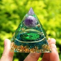 Orgone pyramid with amethyst ball, green tree of life and blue gold metal flakes - 6cm / A29-Blue Stone Tree of Life Purple Ball