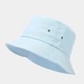 Detail view of cotton bucket hat featuring metal eyelets and fine stitching on light blue canvas - One Size / Light Blue