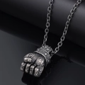 Vintage punk stainless steel clenched fist pendant necklace for men in antique silver finish - Vintage Fist Pendant (With Chain) (D0405)
