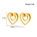 Orecchini a doppio cuore in oro lucido con dettagli su peso e dimensioni reali - Cuore a Doppio Strato / Oro