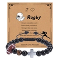 Bracciale rugby con perle di agata nera, croce in metallo e ciondolo a forma di rugby - Stile Rugby 1