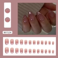 French tip cat-eye press-on nails in nude pink with W1524 model code 24-piece set - W1524 Gradient Cat Eye