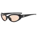 Y2K oval sports sunglasses in black frame with orange lenses and metal detail - Black Frame Champagne Lens