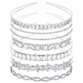 Set of 7 silver metal headbands with sparkling rhinestones and elegant pearls detail - 6-Piece Set Silver