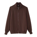 Detailed close-up of brown zipper hoodie collar and fabric texture in size small - S / Coffee Top