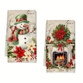 Christmas microfiber kitchen towels with snowman and festive fireplace printed patterns - Design 21 (2PCS)