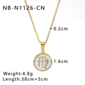 Gouden titanium stalen ketting met Maagd sterrenbeeld hanger en wit schelpinlegsel - Maagd (NB-N1126-CN)