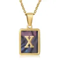 Golden stainless steel letter X necklace with blue shell textured rectangle pendant - Colorful Shell X