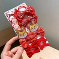 Red festive hair accessory set for girls featuring velvet bows and cute rabbit charms - Red Cute Rabbit Hair Tie 12-Piece Set