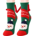 Calze natalizie in pile corallo con motivo Babbo Natale e corna 3D in colori festivi - Pattern 22 (Green Red Santa Merry Xmas)