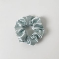Elegant light blue satin scrunchie with a shimmering metallic finish and pleated texture - Without Card / Mint Green