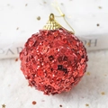 Glinsterende rode pailletten kerstbal ornament met gouden ophanglus en koord - Vierkante Glitter Rode Schuimbal / 6cm