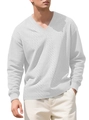 Men's loose white V-neck knit sweater with elegant textured jacquard knitting pattern - S / White
