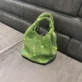 Sparkling lime green rhinestone hobo handbag with a matching jeweled top handle - Green