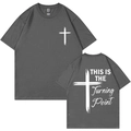 Charcoal grey crewneck cotton t-shirt with cross prints and Turning Point lettering - Dark Gray