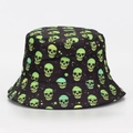 Black bucket hat featuring all-over green and cyan skull prints on a plain texture - M (56-58cm) / Green Cyan Skull Print (#26)