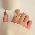 Exquisite gold-tone bowknot ring for women with white zircon pavé on the finger - Gold Sparkling Butterfly Ring (A-86)