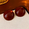 Vintage Retro-Ohrstecker in Dunkelrot, halbkugelförmig mit polierter Spiegeloberfläche - 1# Silber-Ohrstecker-Stift - Rot - Glatte Oberfläche