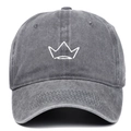 Gorra de béisbol de algodón lavado gris vintage con bordado de corona blanca - Ajustable / Gris