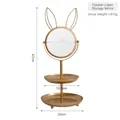 Golden double-layer storage mirror with rabbit ear design and two tiers for jewelry - Double Layer Rabbit Storage Mirror