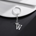 Silver crown letter W keychain made of polished stainless steel for backpacks - Letter W Crown Style (W)
