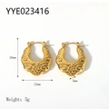 Pendientes de corazón vintage en acero inoxidable chapado en oro 18K con medidas y peso - Estilo de Patrón Floral en Relieve Retro (YYE023416) / Dorado
