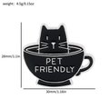 Black cat in a coffee cup enamel pin with PET FRIENDLY text and dimension markings - Black Cat Coffee Cup Pet Friendly