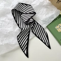 Classic black and white striped long silk scarf used as a hair band or bag accessory - Black Stripe